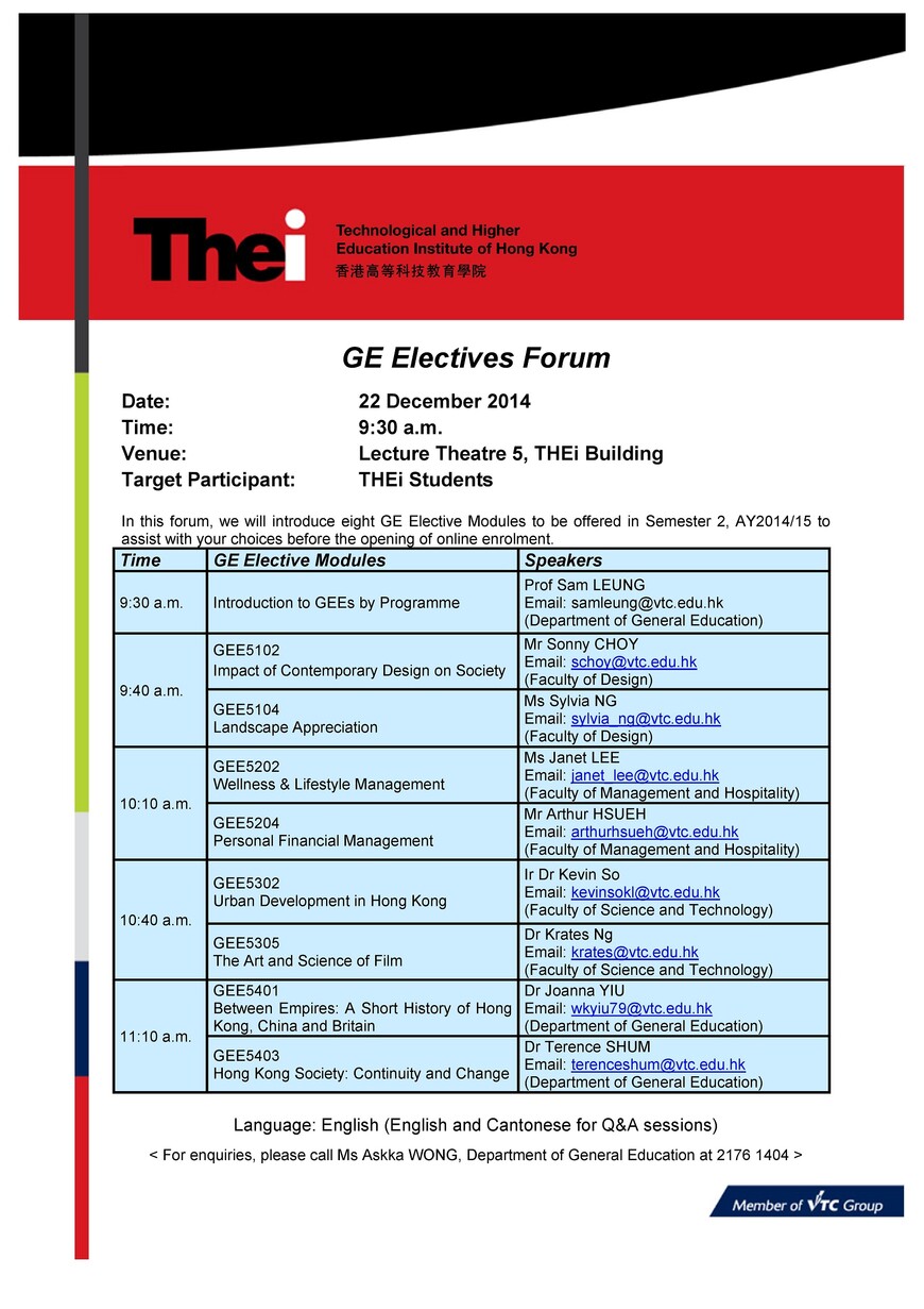 GE Electives Forum  Sem 2 AY2014-15